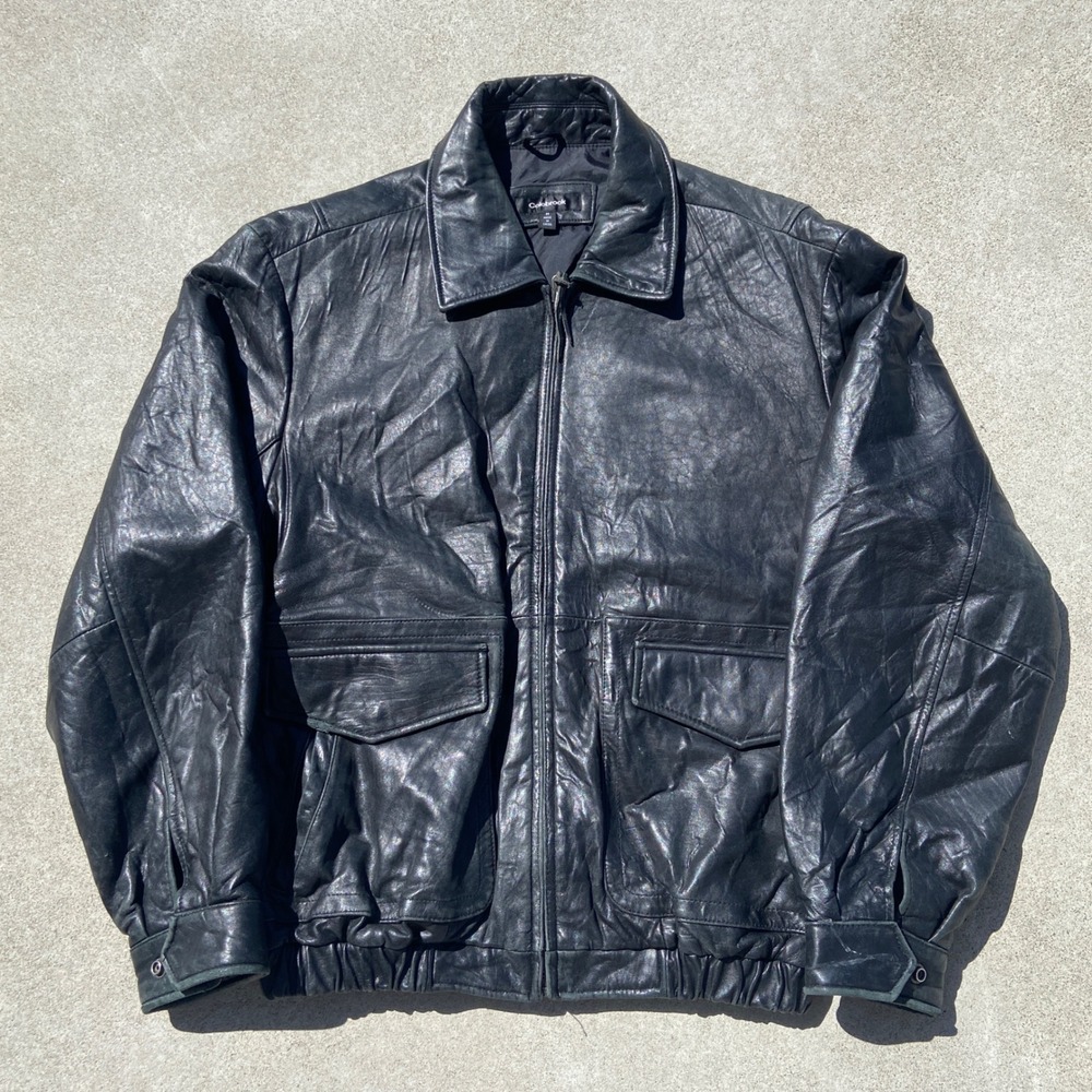 Vintage Colebrook Leather Jacket Mens M Black Bomber Full Zip Collared Moto Coat